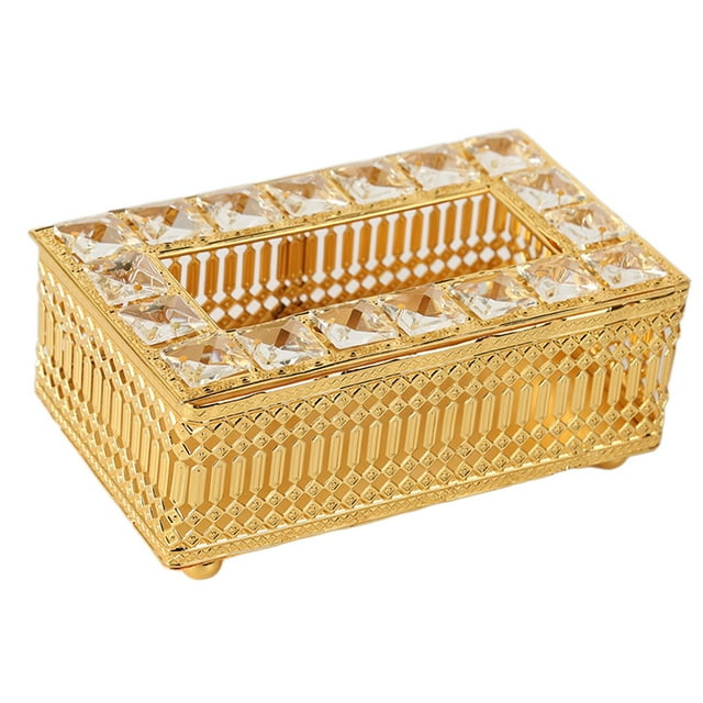 Elegante porta servilletas de cristal con forma rectangular decorativa para el hogar. Dorado 195x11x95cm