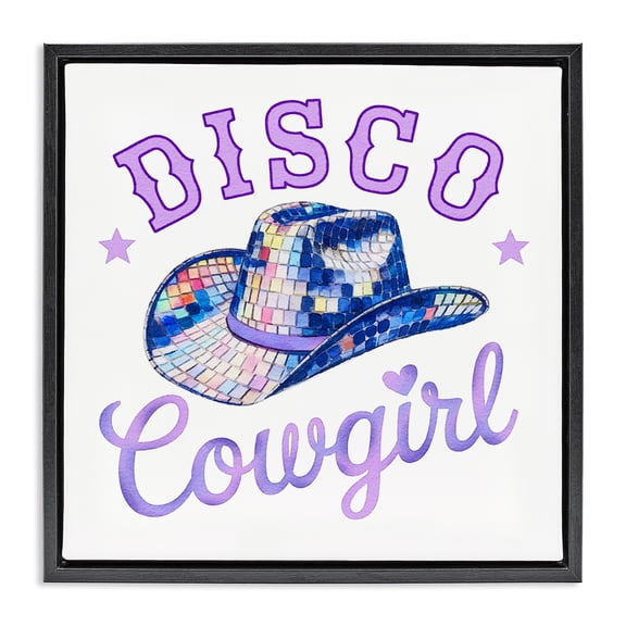 Stupell Industries Art Deco Purple Disco Cowgirl Hat Black Floating Frame Canvas Art, 18 x 18, by Amanda Greenwood