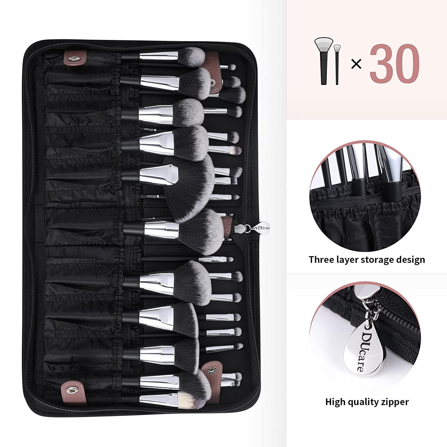 DUcare Makeup Brush Organizer 30pcs Folding Travel Size Professional Makeup Brushes Case Bag Stand-up Cosmetic Bag Artist Storage Bag (Only Bag)