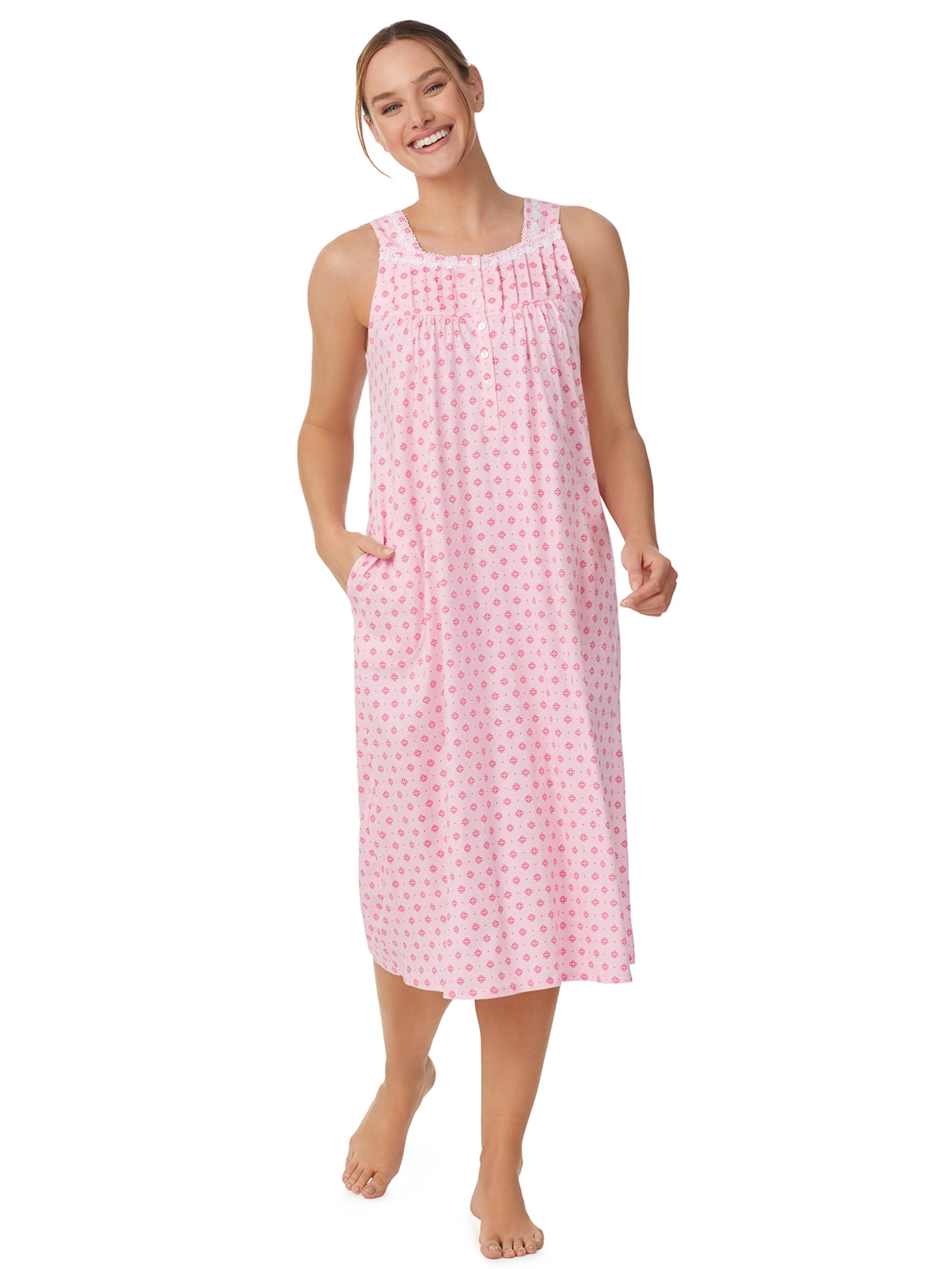 Aria Women's Sleeveless Long 100% Cotton Nightgown in 46", Sizes XS to 5X