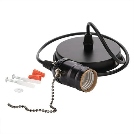 

Ficarrico E27 Vintage Pendant Light Holder with Pull Chain Switch Lamp Base Ceiling Mounted (Black)
