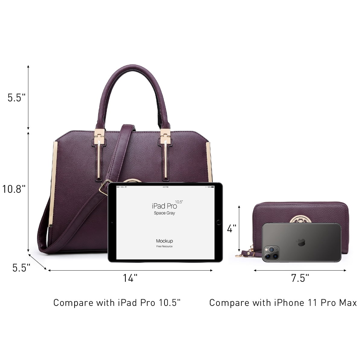 Dasein Women Large Handbag Purse Vegan Leather Satchel Work Bag Shoulder Tote with Matching Wallet