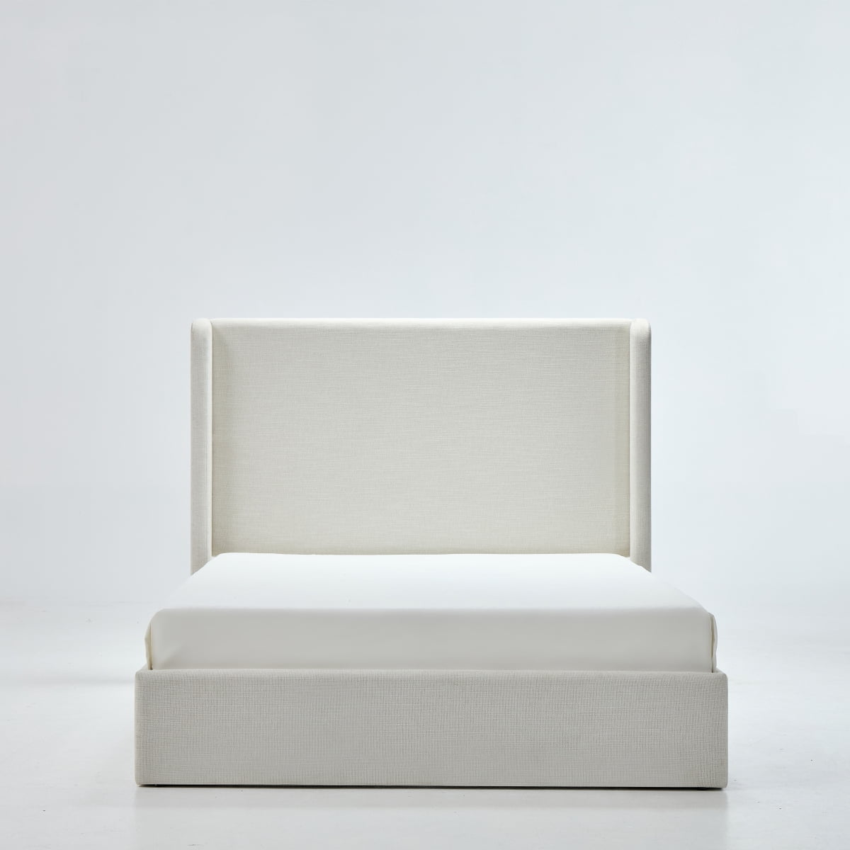 Luckynote Upholstered Wingback Platform Bed, King Frame with 52.3" Headboard, No Box Spring Needed, Minimalist Quiet Design for Master Bedroom, Ivory