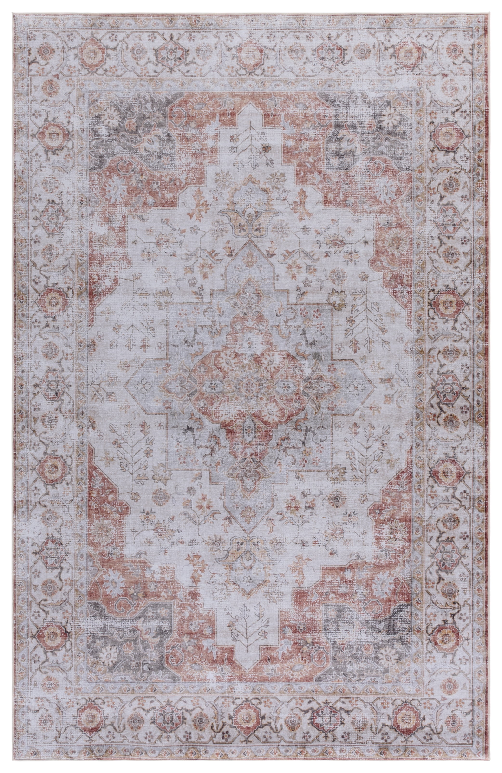 Safavieh Tucson Nazca Oriental Machine Washable Area Rug, Light Gray/Rust, 5' x 7'