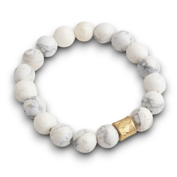 White Magnesite Genuine Semi Precious Beaded Stretch Bracelet 12mm Natural Gemstone Jewelry
