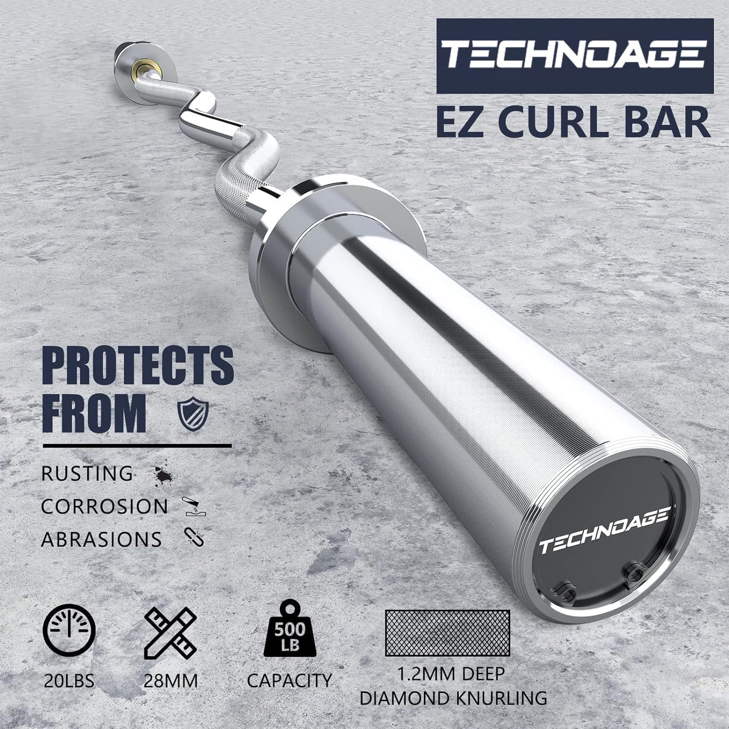 Tuekys 47 Inch Barbell Bar for Weightlifting and Powerlifting, Weight Bar for 500lbs Capacity, EZ Curl Bar Fit 2" Standard Weight Plates