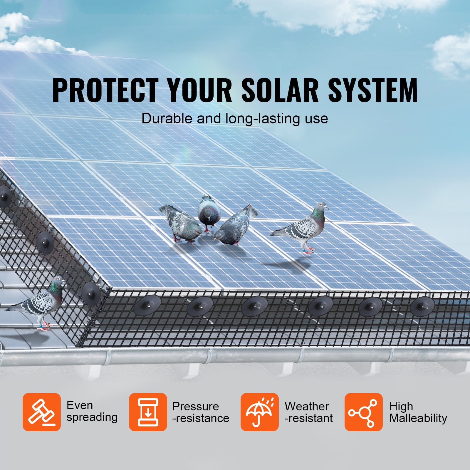 KFFKFF 6-inch by 100ft Solar Panel Animal Barrier, Wildlife Protection Roll Kit including 60 Aluminum Alloy Securing Clips, Solar Panel Shield with Corrosion-resistant PVC Layer