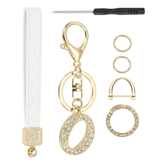 Leather Wristlet Keychain, Letter O Keychains with Key Ring and D Ring Car Keys Keychain Decorative Alphabet Key Chain for Bag Backpack DIY, Gold Tone