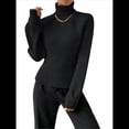 thumbnail image 2 of Suéter de Punto Acanalado con Cuello Alto para Mujer, Ropa de Moda. Negro XL, 2 of 10
