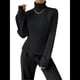 thumbnail image 2 of Suéter de Punto Acanalado con Cuello Alto para Mujer, Ropa de Moda. Negro L, 2 of 10