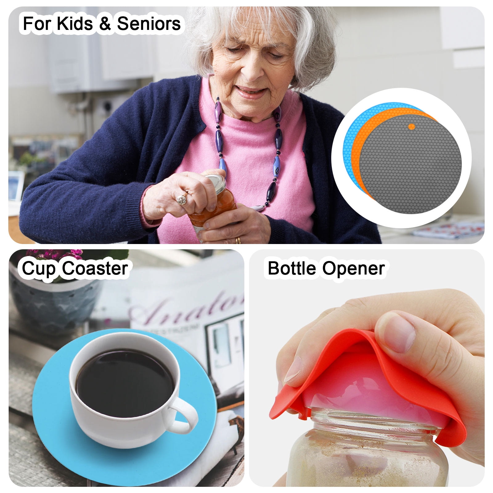 Unique Bargains Non-Slip Silicone Jar Opener Pads Texture Can Opener Orange, Blue, Gray