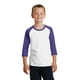 thumbnail image 1 of Camiseta de manga ragl?n de 3/4 de mezcla b?sica de Port & Company? para j?venes. PC55YRS Blanco/ P?rpura XS Puerto & Compa??a PC55YRS, 1 of 1