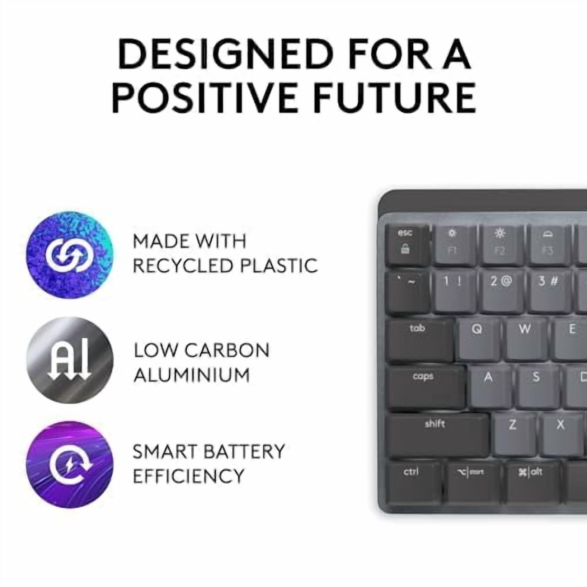 Logitech MX Mechanical Wireless Keyboard - Tactile Quiet, Backlit, Bluetooth & USB-C (Graphite)