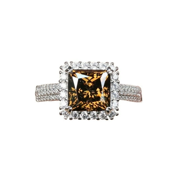 Exquisite 3 Carat Champagne Moissanite Engagement Ring for Women S925 Sterling Silver Diamond Ring Promise Fashion Luxury Suitable for Daily Wear Engagement Wedding Birthday Anniversar