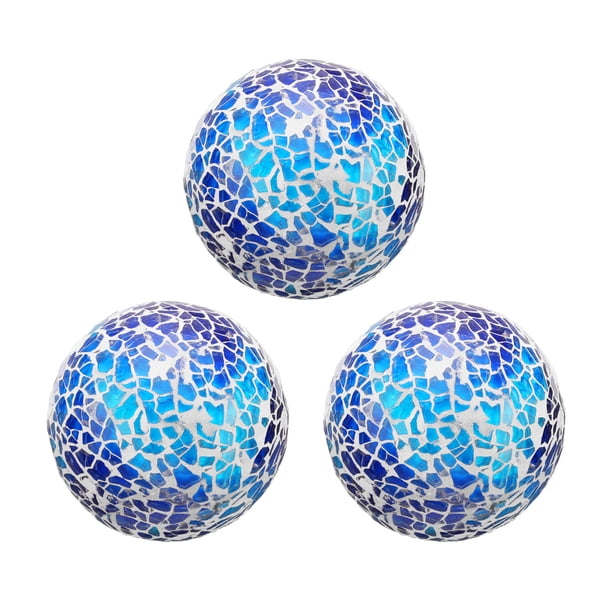 Uxcell 3Pcs Bolas de Vidrio Decorativas de 2.36 Pulgadas, Esferas para Centro de Mesa, Bolas de Vidrio Mosaico para Decorar Cuencos, Jarrones, Mesa de Comedor, Fiesta, Azul Claro