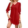 thumbnail image 1 of Vestido de verano WIHOLL 2025 con cuello en V y manga 3/4 para mujer, rojo S, 1 of 4