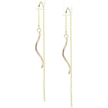 American Designs 14kt Yellow and Rose Gold Two-Tone Diamond-Cut Swirl Line Dangle and Drop Threader Earrings