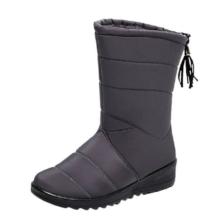

Puntoco Women S Winter Boots Clearance Ladies Winter High Tube Fringed Warm Waterproof Cloth Snow Boots Lazy Shoes Gray