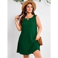 thumbnail image 2 of SHOWMALL Women's Plus Size Sleeveless Dress, A-Line Summer Dress with Pockets, Dark Green 1X Keyhole Neck Pleated Casual Shift Dress for Beach Vacation, 2 of 6