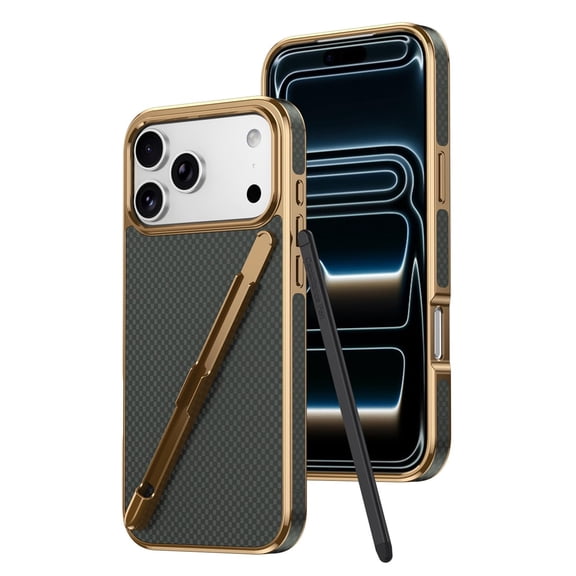 Case for iPhone 17 Pro Max/17 Pro/17 Air/17, Carbon Fiber Case with Pen Slot Electroplated Cover