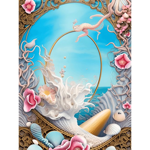 Cuadros Decorativos 5D Wdftyju bricolaje taladro redondo completo pintura diamante playa Shell Kit