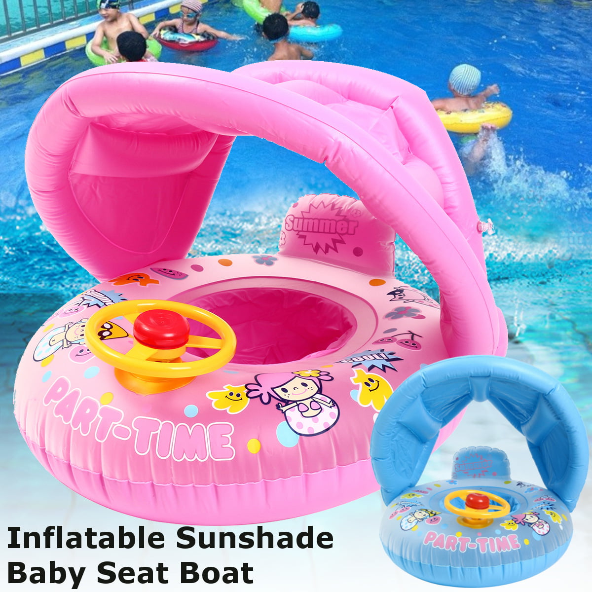 Inflatable Sunshade Baby Aid Kid Float Seat Boat Swimming Pool Ring Wheel Canopy 