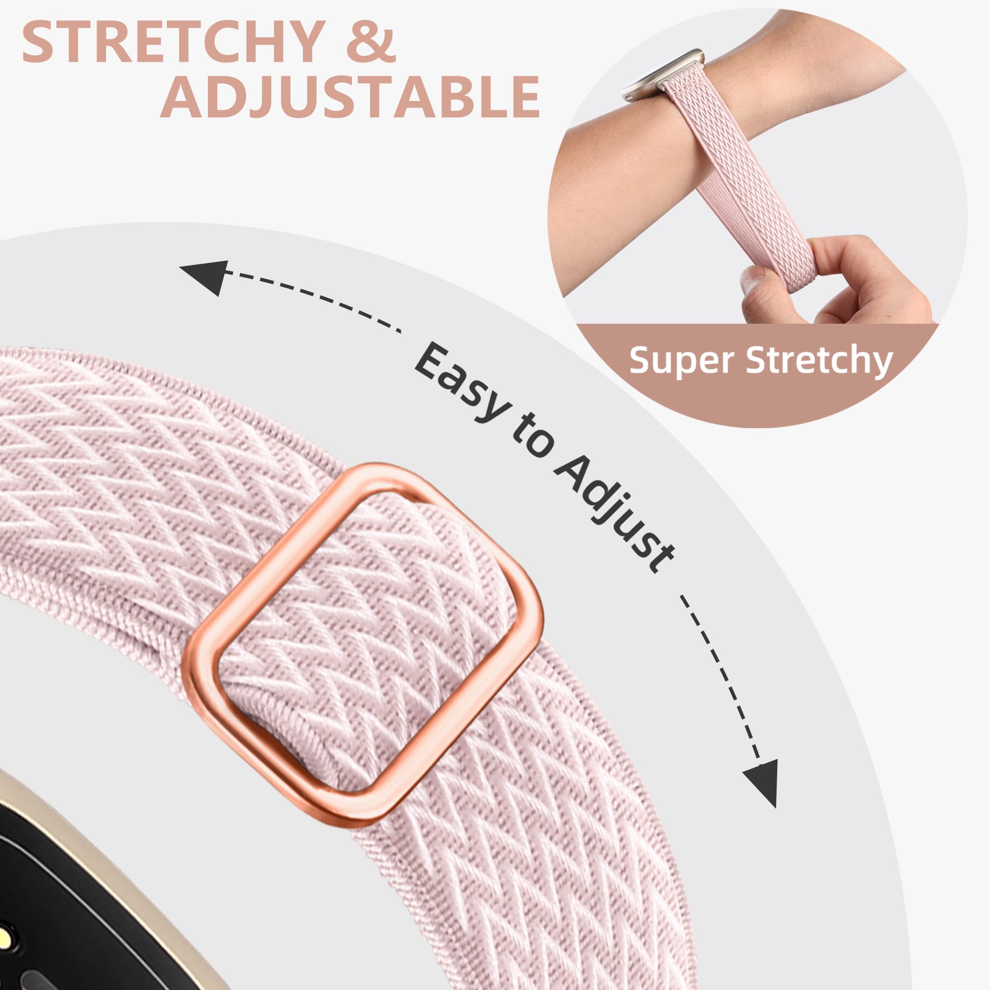 Comvin 15 Pack Elastic Band Compatible with Fitbit Versa 4 Bands for Woman/Sense 2/Sense/Versa 3 Bands, Adjustable Stretchy Nylon Solo Loop Sport Strap for SmartWatch Replacement
