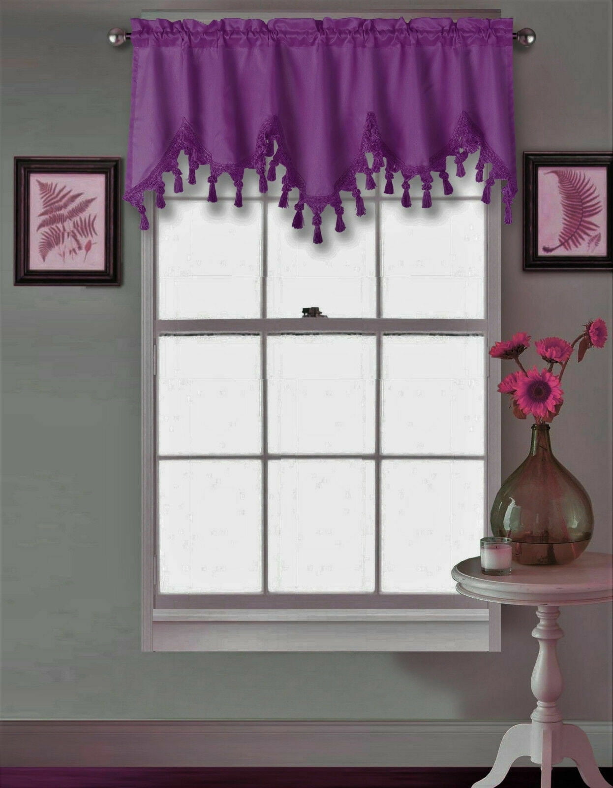 AMY 1PC  Pink \ White Faux Silk Rod Pocket Swag Waterfall Dressing Valance 