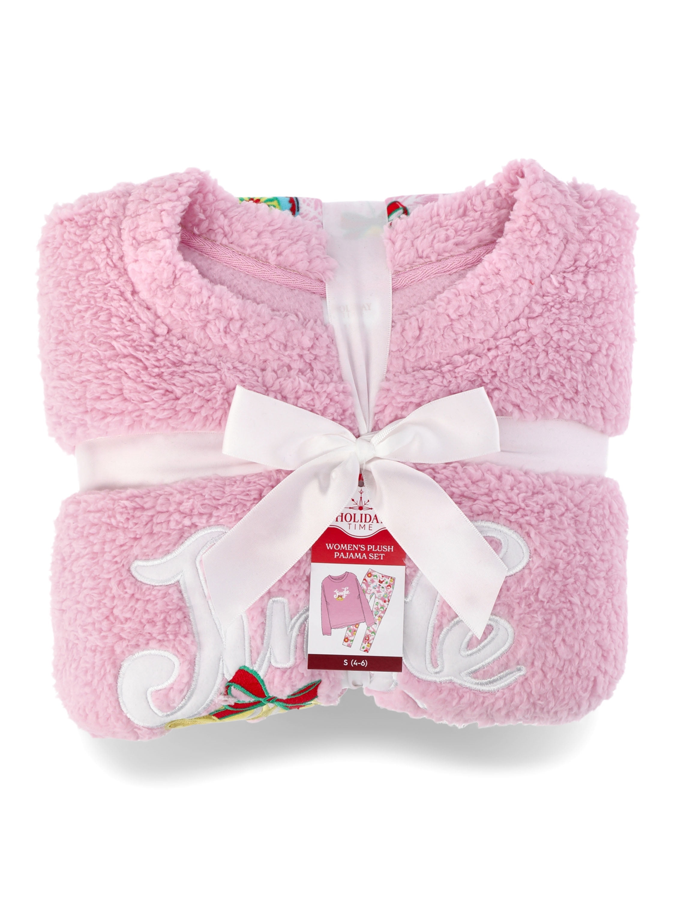 Holiday Time Women's Ornaments Holiday Plush Pajama Set, 2-Piece, Sizes S to 3X