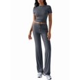 thumbnail image 2 of Women'S 2 Piece Lounge Sets Short Sleeve Tops Fold-over Flare Pants Casual Outfits Matching Set Dark Gray M, 2 of 9