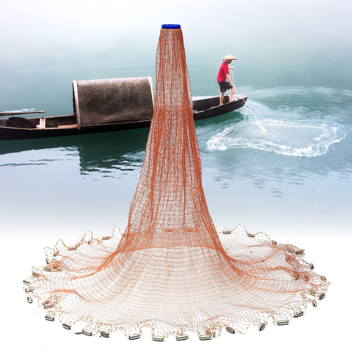 8/12/14FT Fishing Bait Cast Net Throw Nylon Mesh Trap Net Fishing Landing Net 