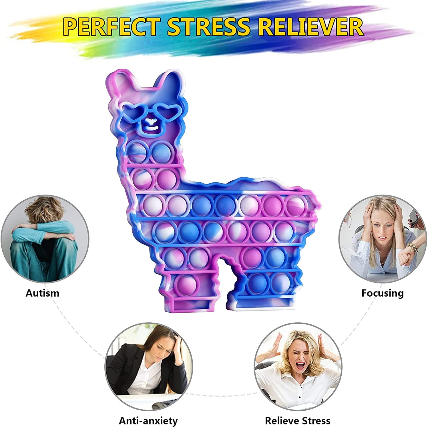 Autistic ASD POP FidgetIt Toys Llama Silicone Bubble Sensory Alpaca Stress Anxiety Restless Reliever Decompression Squeeze Toy for Stressed ADHD Fidget 2 Pack for Girls Fidgety and Autism