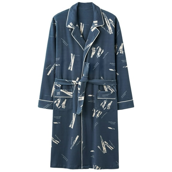 Tnhcen Men's Long Sleeve Knitting Cotton Loose Fit Mid Length Robe with Pockets Casual Bathrobe Comfortable Sleepwear Pajama Robe for Men L - 4XL