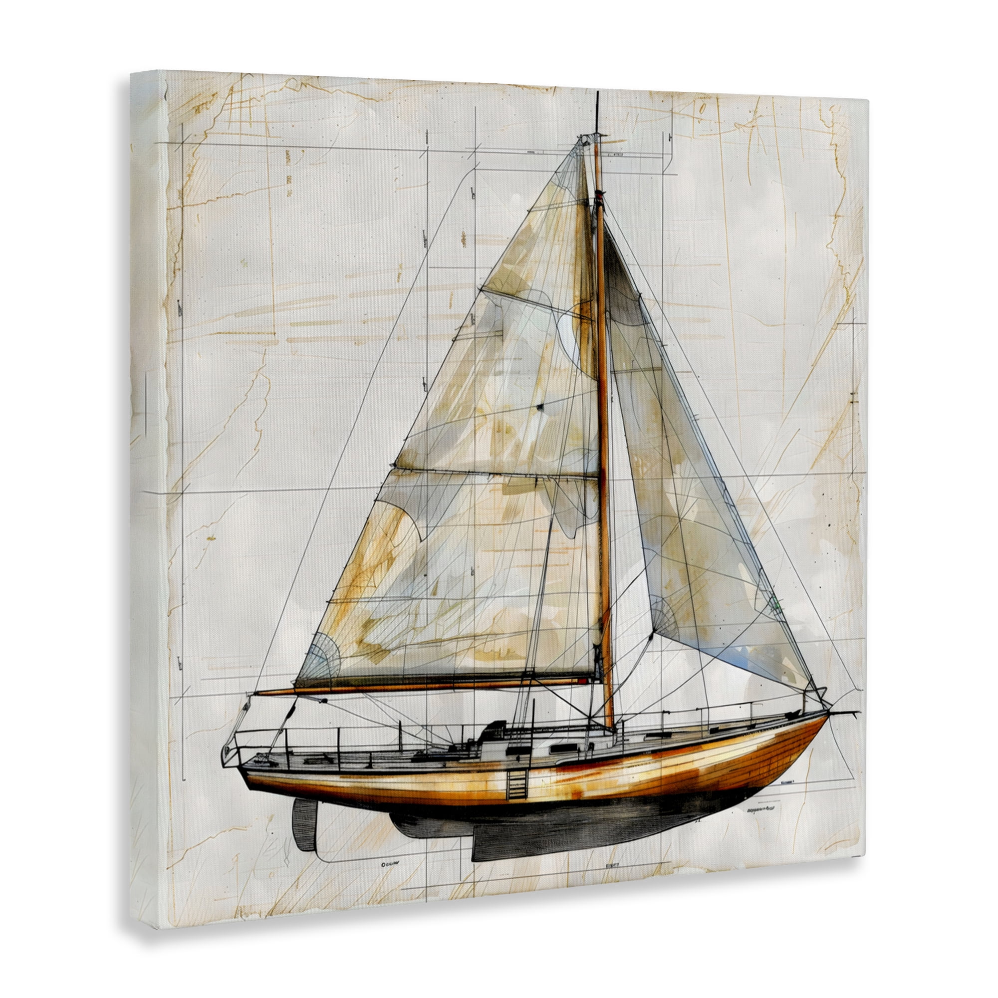 Stupell Industries Vintage Sailboat Drawing Blueprint Canvas Wall Art, design by Creative Studio