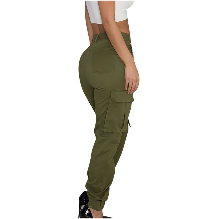 Cropped Cargo Pantshigh Waist Khaki Cargo Pants For Women - Button Fly,  Solid Color, Spring/summer