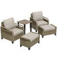 thumbnail image 5 of EAGLE PEAK 5 Piece Wicker Outdoor Patio Furniture Set, Patio Set with 2 Patio Chairs, Side Table, and 2 Ottomans, Brown/Gray, 5 of 9
