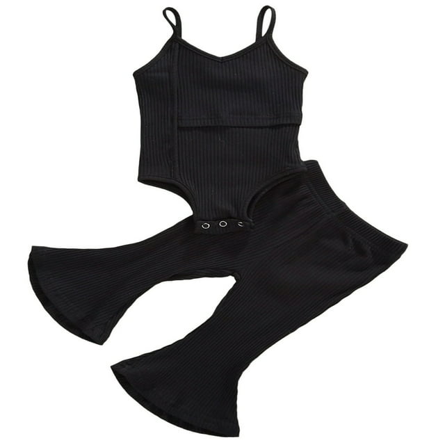 2 Pcs Combinaison Sans Manches à Col en V pour Bébés Filles, Couleur Unie, Pattes d'Éléphant, Rouge Vin, 18-24 Mois
