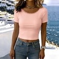 thumbnail image 5 of Naotn Ribbed Crop Tops for Women Summer Casual Solid Color Scalloped Lace Crewneck Short Sleeve Blouses Trendy Holiday Shirts, 5 of 7
