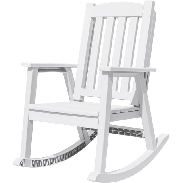 WLXIANG PP Material Rocking Chair Outdoor Indoor All Weather High Back Patio Rocker for Adult Heavy Duty Rocking Chair for Patio Backyard Porch Garden (Heavy Duty, White)