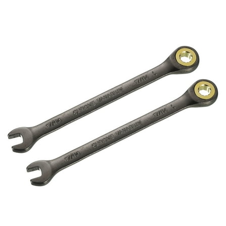 Uxcell 2pcs 17/64" Ratcheting Combination Wrench SAE 90 Teeth 12 PT Ratchet Spanner