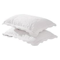 2-Piece 100% Cotton Quilted Pillow Shams Embroidered Farmhouse Pillow Shams (King, White)