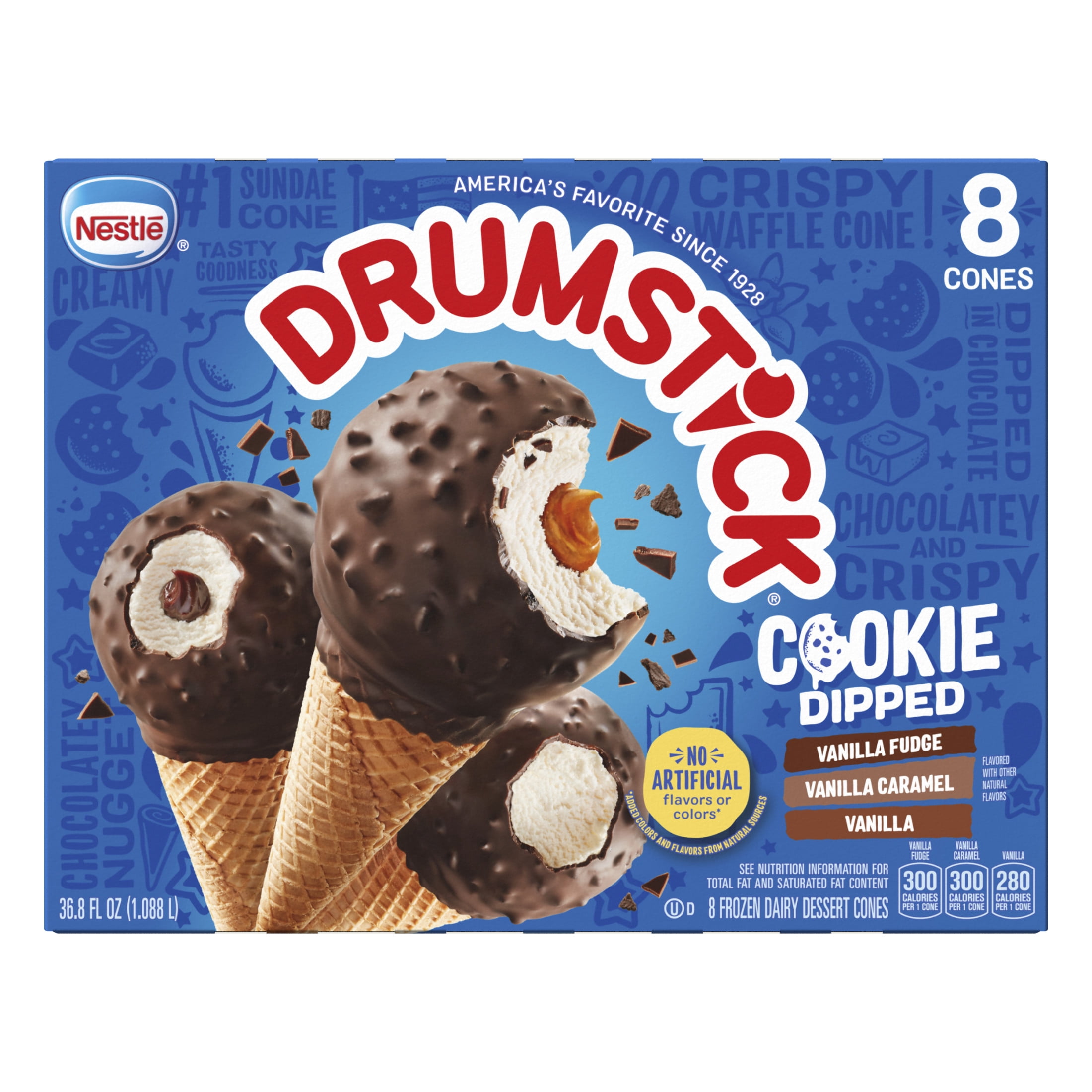 Drumstick Cookie Dipped Vanilla Sundae Cones Variety Pack, Kosher, 8 Count