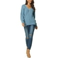 thumbnail image 2 of INSPIRE CHIC Women's Long Sleeve V Neck Button Down Ribbed Knit Casual Pullover Sweater Top S Blue, 2 of 6