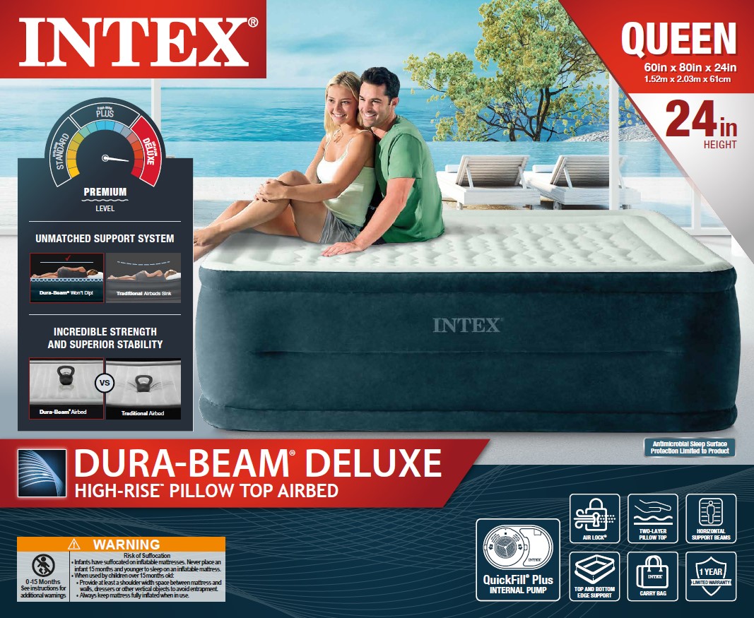 INTEX 24″ QUEEN DREAM LUX PILLOW TOP DURA-BEAM AIRBED MATTRESS WITH BUILT-IN PUMP