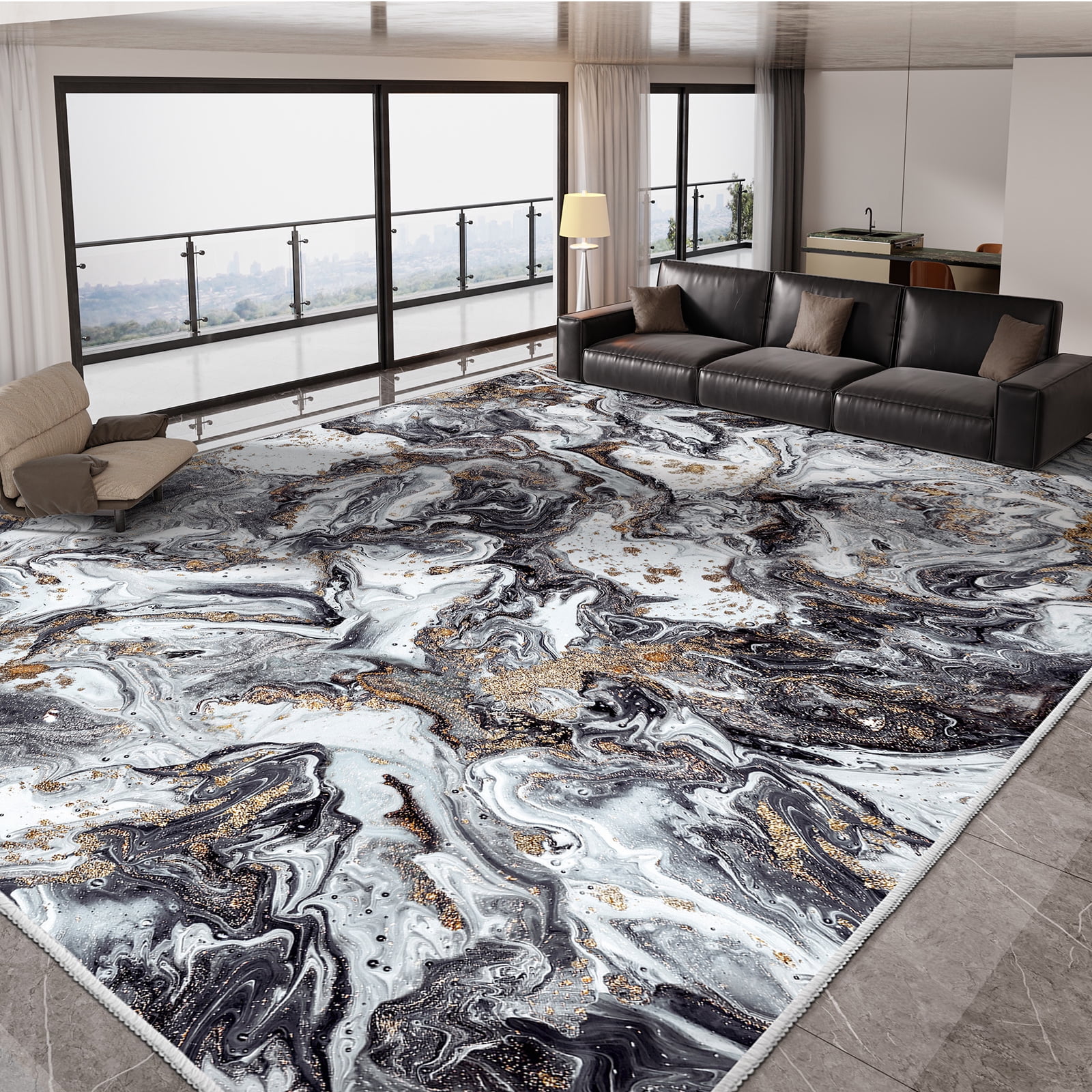 Cozylore 5'x7' Area Rugs for Living Room Artistic Style Modern Rug Soft Low Pile Non Slip Carpet Machine Washable Indoor Rug for Bedroom Dining Room Office, Black