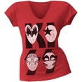 thumbnail image 1 of Kiss - Cartoon Mask Logo V-Neck Juniors T-Shirt, 1 of 1