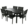 thumbnail image 4 of Outdoor Dining Table & Chairs, Patio Dining Sets with 6 Stackable Textilene Armchairs, All-Weather Plastic Furniture Dining Set Steel Frame and Wood Grain Top Table, 4 of 6