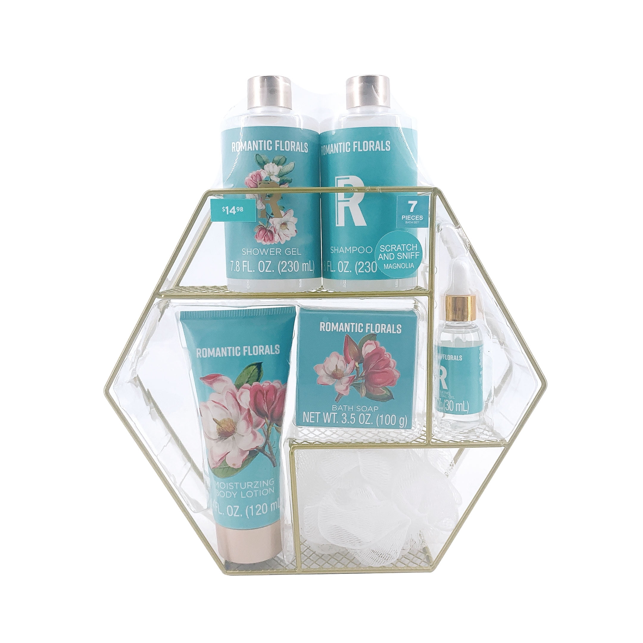 Romantic Florals Bath Gift Set, Magnolia, 7 Piece Set