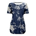 thumbnail image 4 of Tees Tops for Women Side Ruched Summer Floral Print Vintage Short Sleeve Gift Clothes Navy 2XL, 4 of 5