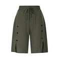 thumbnail image 4 of Mceream Mens Cotton Twill Cargo Shorts Casual Drawstring Stretch Elastic Waist Drawstring Button Down Side Split Hem Knee-Length Solid Color Shorts for Beach Vacation Daily Wear Army Green S, 4 of 6